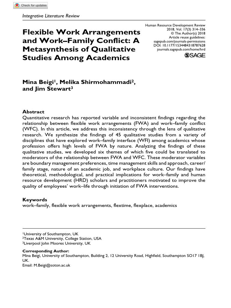 Flexible Work and Family Conflict Insights | PDF | Qualitative Research ...