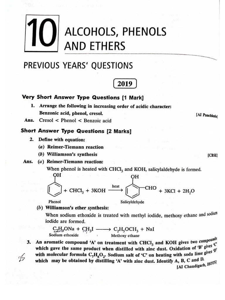 Alcohols, Phenols & Ethers - PYQ | PDF