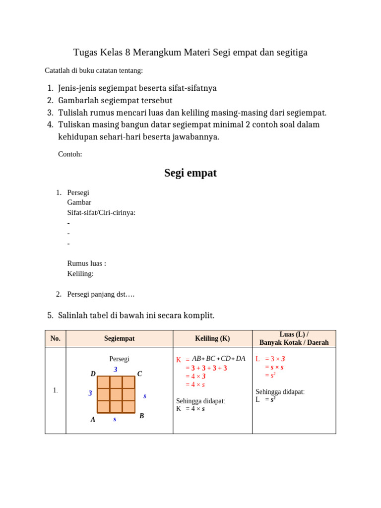 Tugas Kelas 8 Segi 4 & Segi 3 | PDF