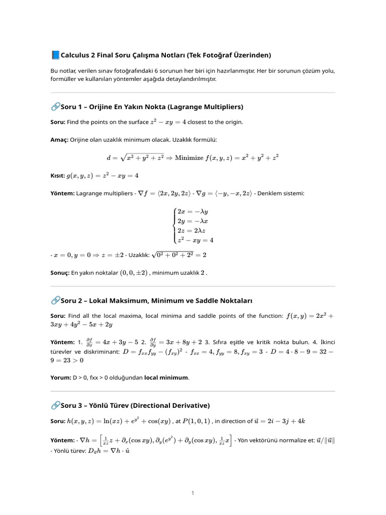 Calculus2 Final Notlari | PDF