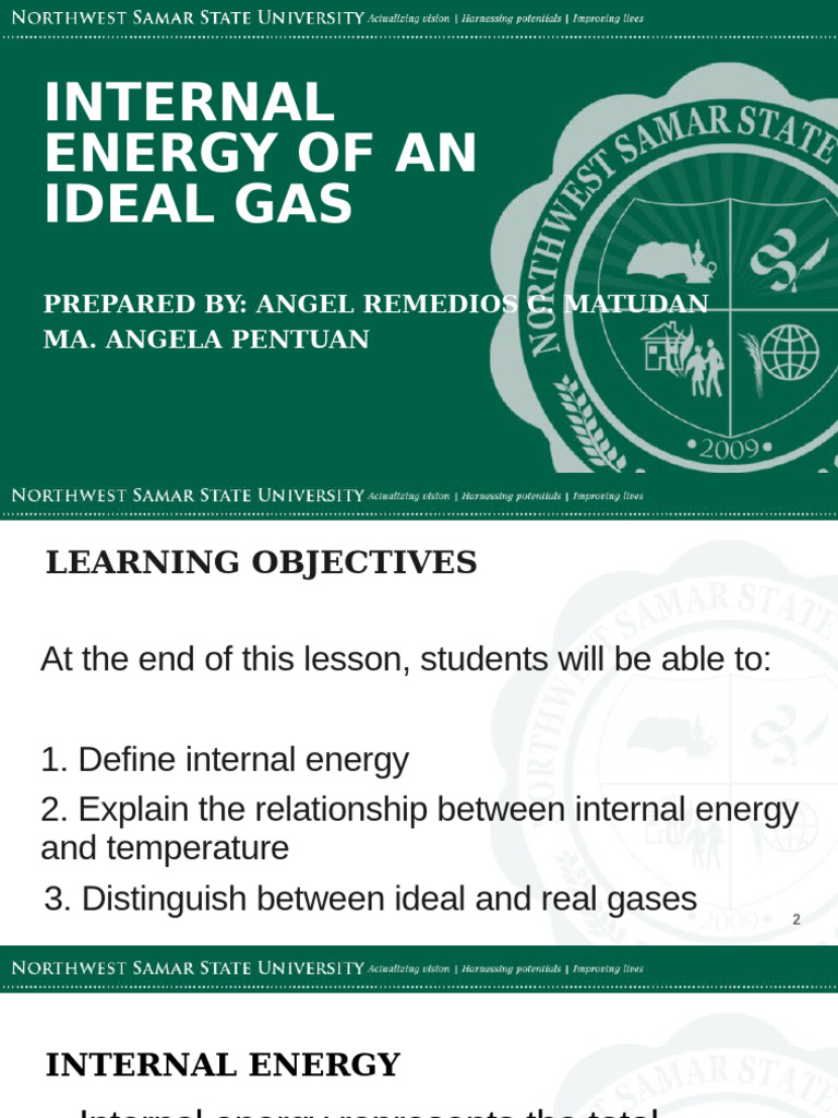 Internal Energy of Ideal Gases Explained | PDF | Gases | Temperature
