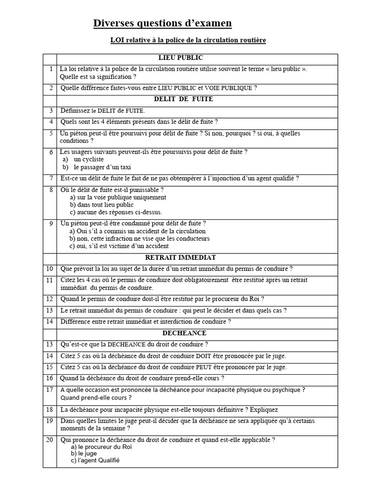Questions sur la loi routière et infractions | PDF | Aménagement ...
