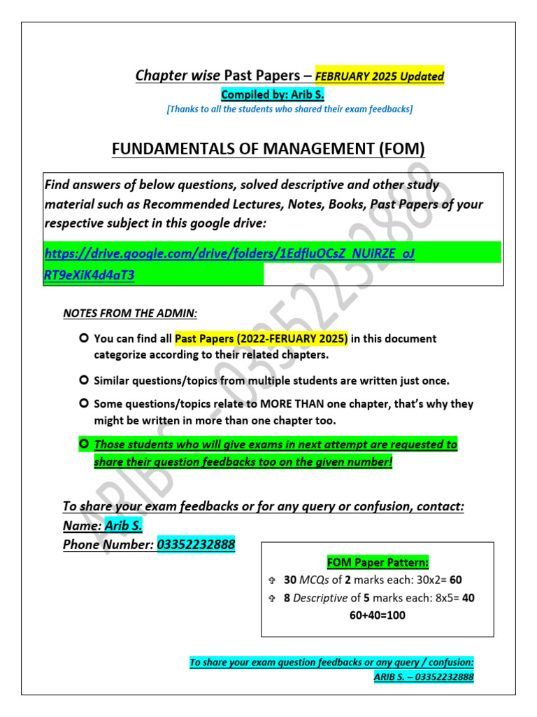 Exam Feedback and Past Papers for FOM | PDF | Leadership | Mentorship