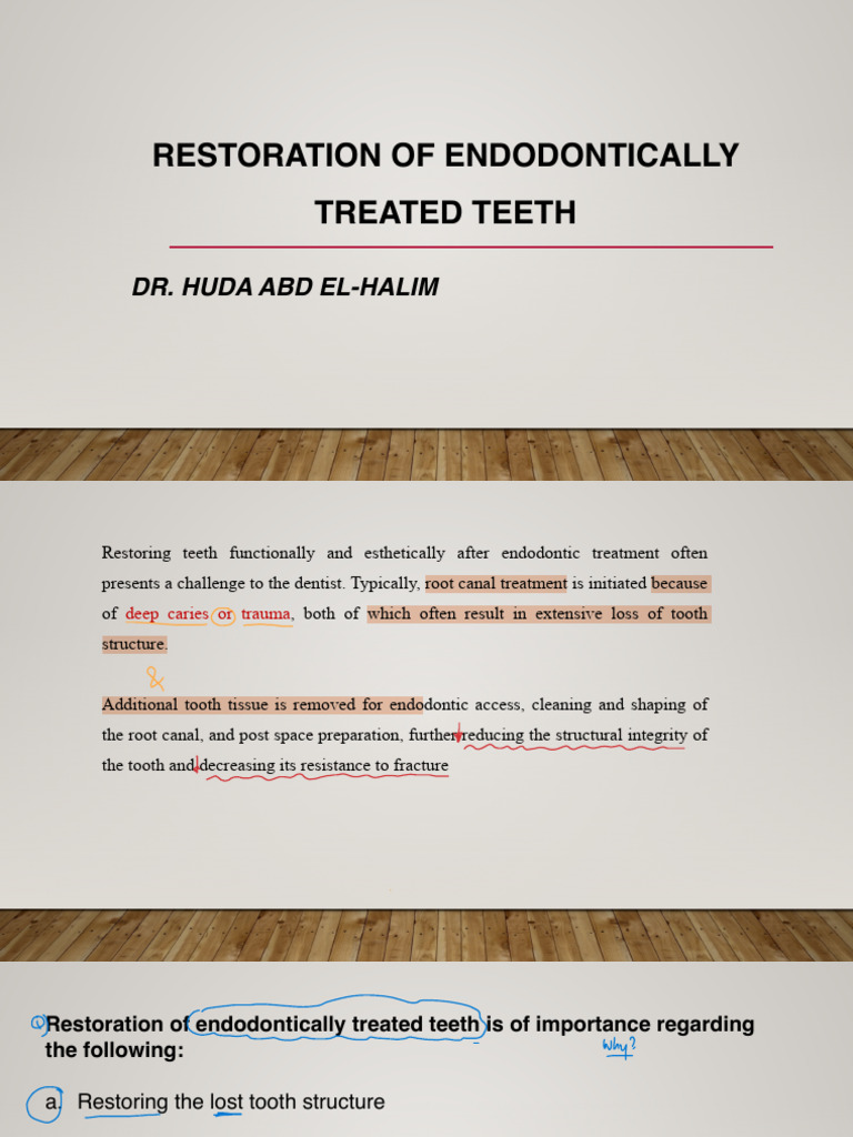 Restoration of Endodontically Treated Teeth | PDF | Human Tooth ...