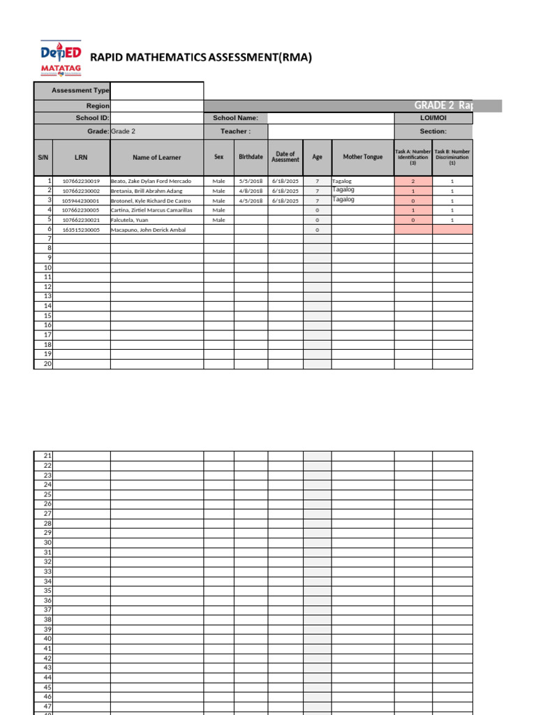 RMA2 G2Scoresheet v2 | PDF | Mathematics | Arithmetic
