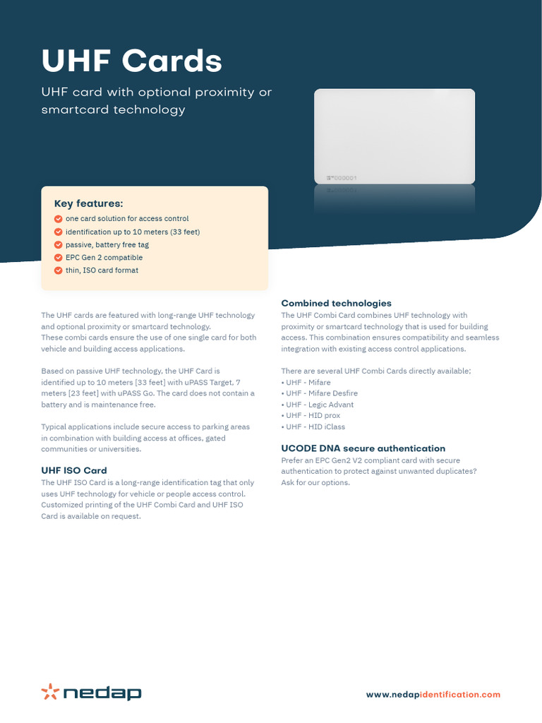 Datasheet UPASS UHF-Cards en | PDF | Smart Card | Ultra High Frequency