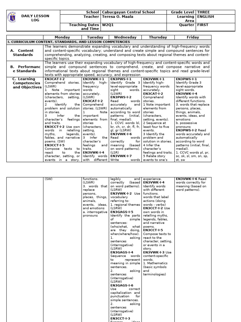 English 3 Curriculum Guide: Interrogatives | PDF | Linguistics | Human ...
