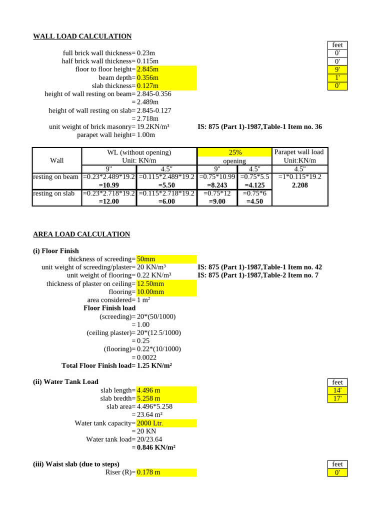 6. Load Calculation Sheet | PDF | Wall | Architectural Design