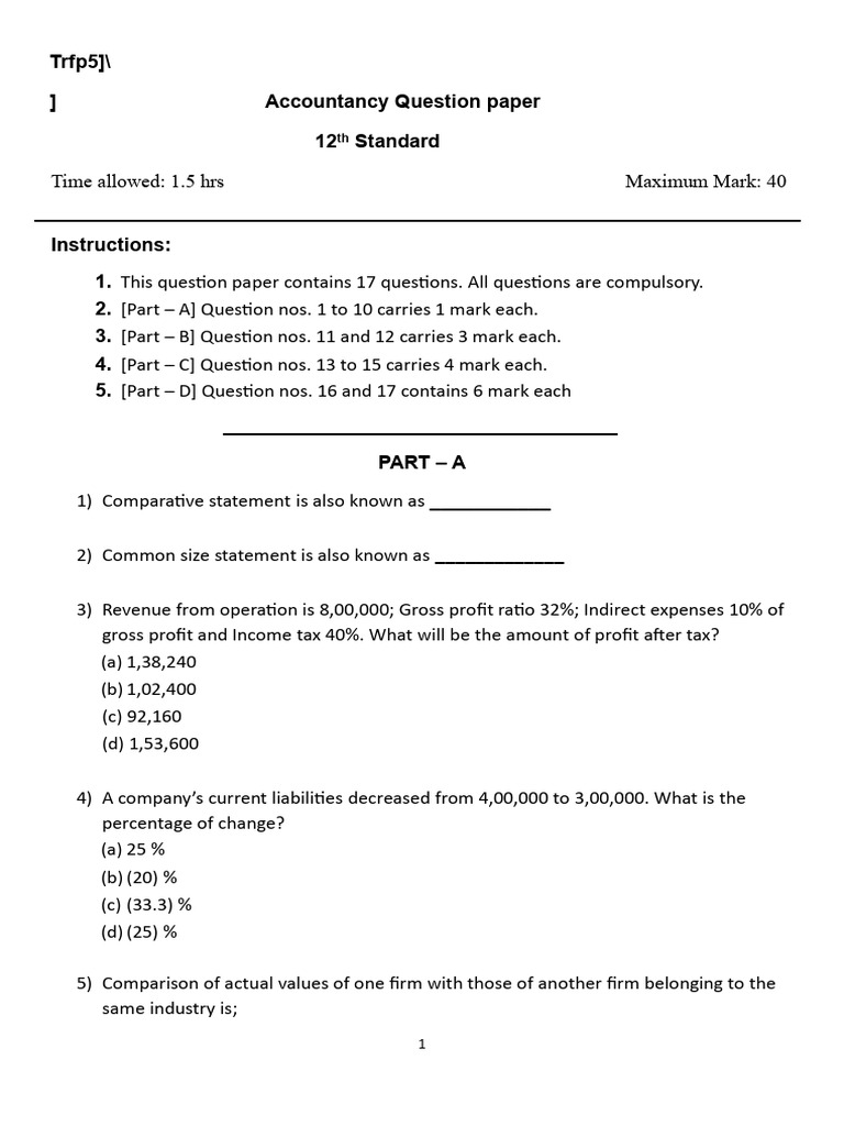 12th Standard Accountancy Exam Paper | PDF | Income Statement | Expense