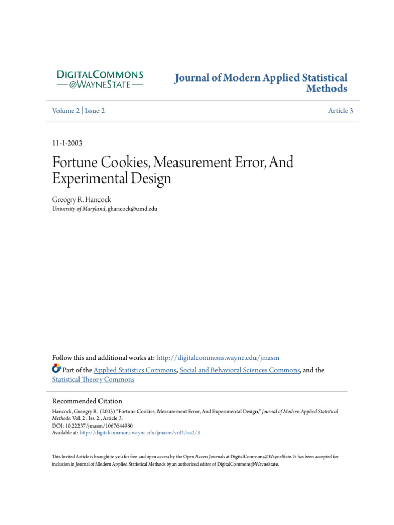 Measurement Error in Experimental Design | PDF | Effect Size | Variance