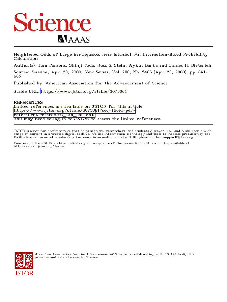 2000 - Parsons Et Al - Heightened Odds of Large Earthquakes Near ...