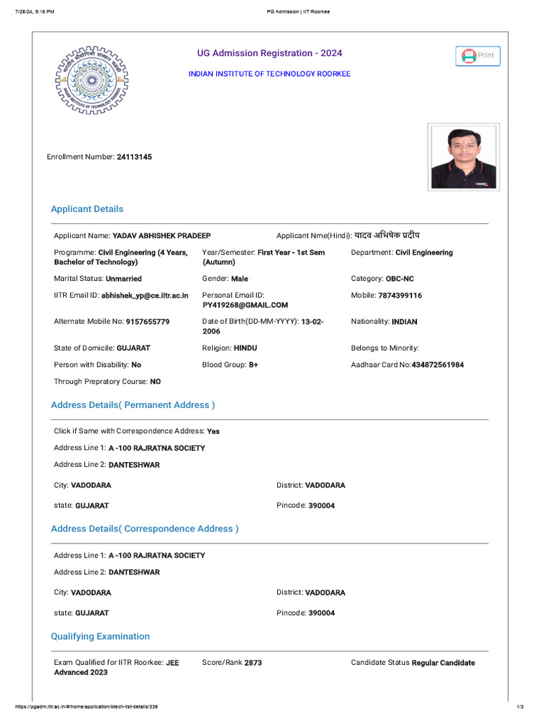 IIT Roorkee UG Admission 2024 Details | PDF