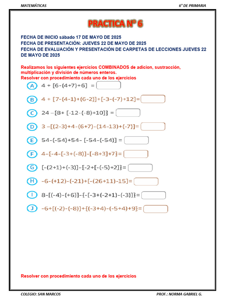 Ejercicios de Matemáticas 6° Primaria | PDF
