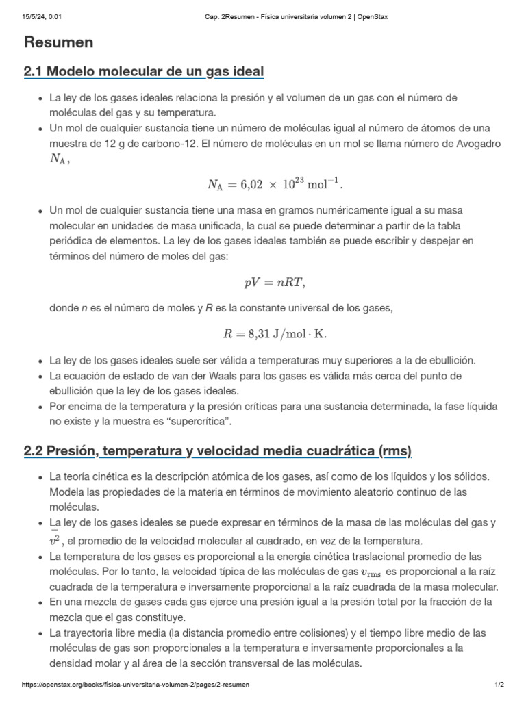Modelo de gases ideales y propiedades | PDF | Gases | Mole (Unidad)