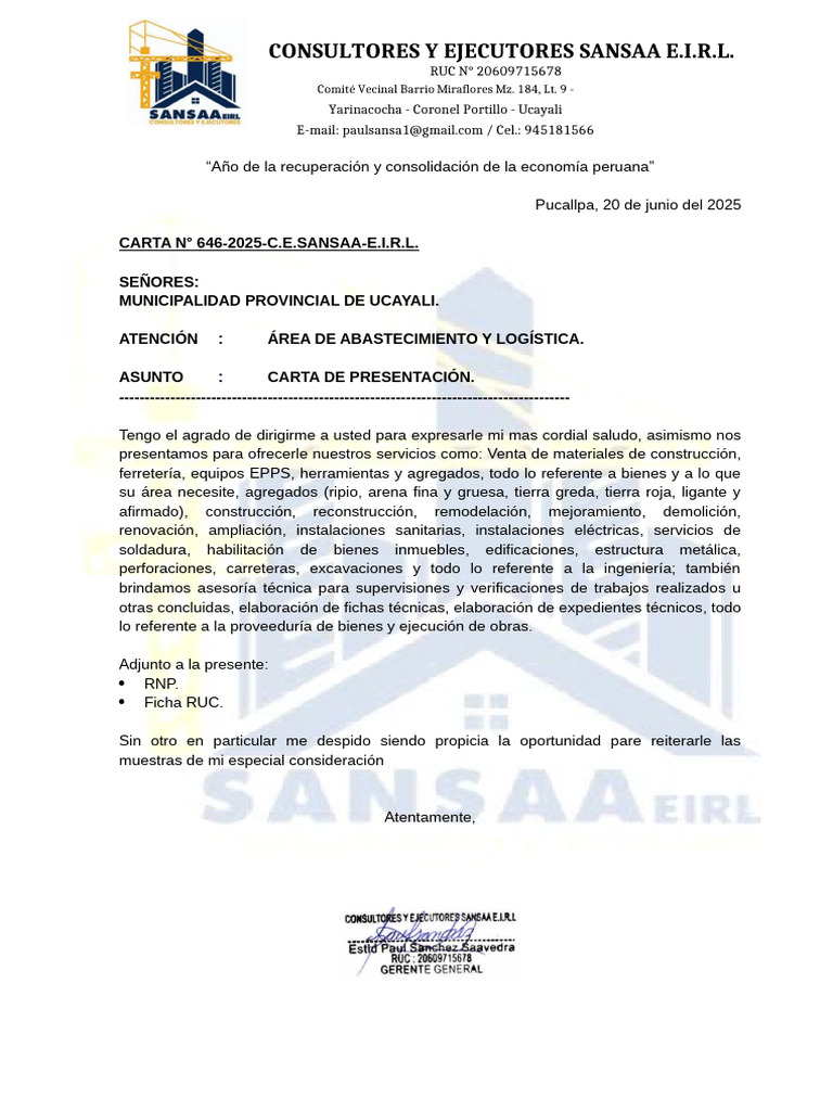 Consultores y Ejecutores Sansaa e | PDF