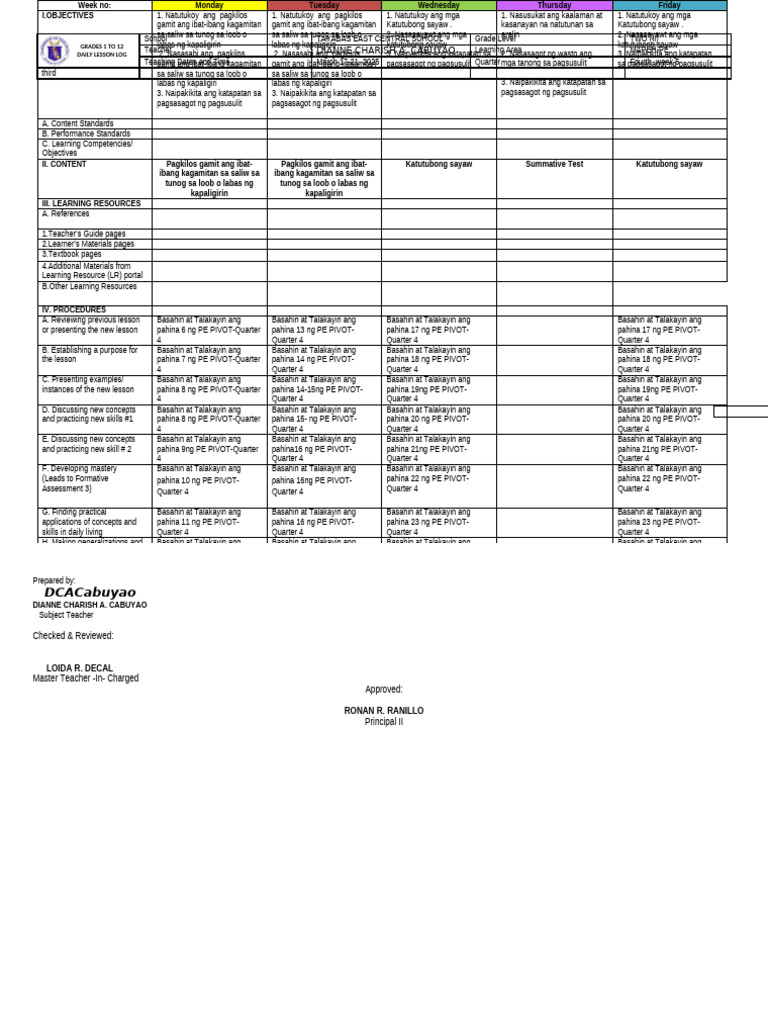Pe WLP Quarter 4 Week 5 | PDF