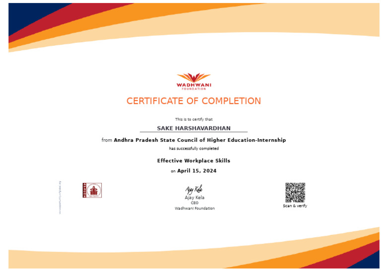Wadhwani Foundation Certificate - 661ccbb7676ef3934da4b89c | PDF