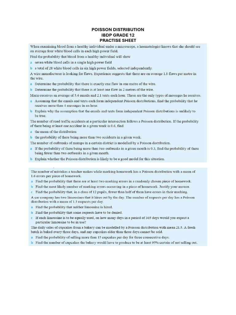 Poisson Distribution Practise Ws | PDF
