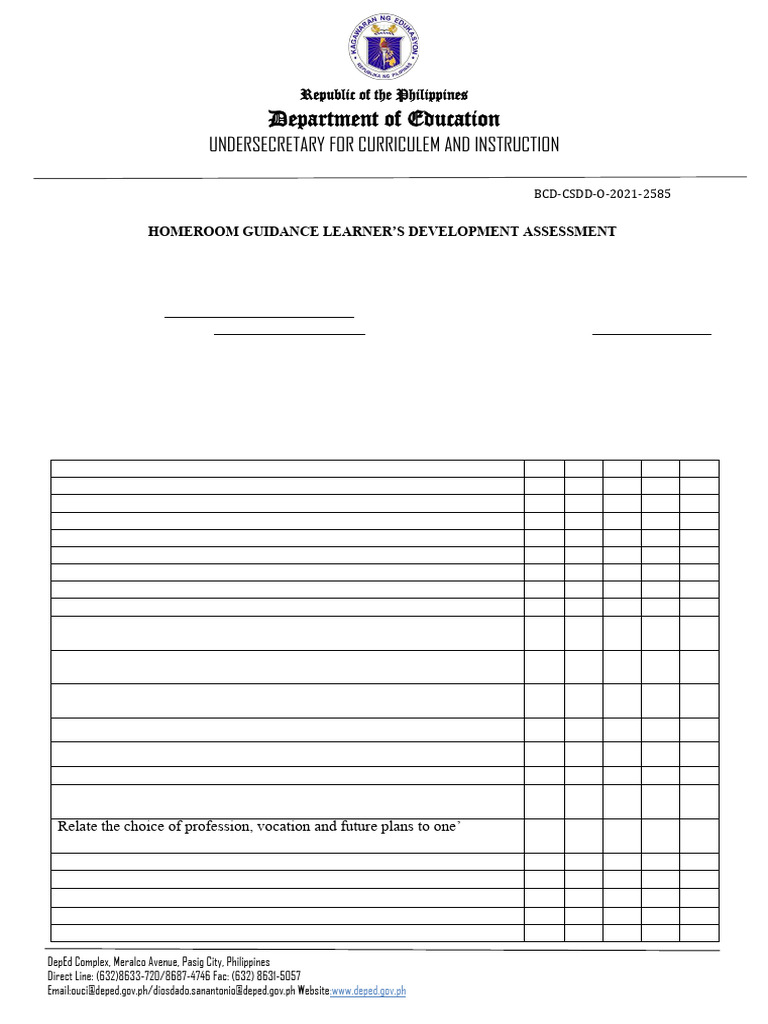 Homeroom Guidance Assessment Grades 7-10 | PDF | Learning | Decision Making