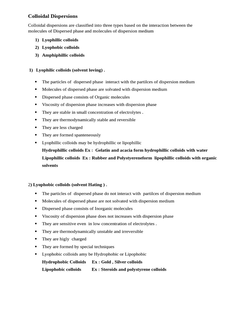 Classification of Colloidal Dispersions | PDF