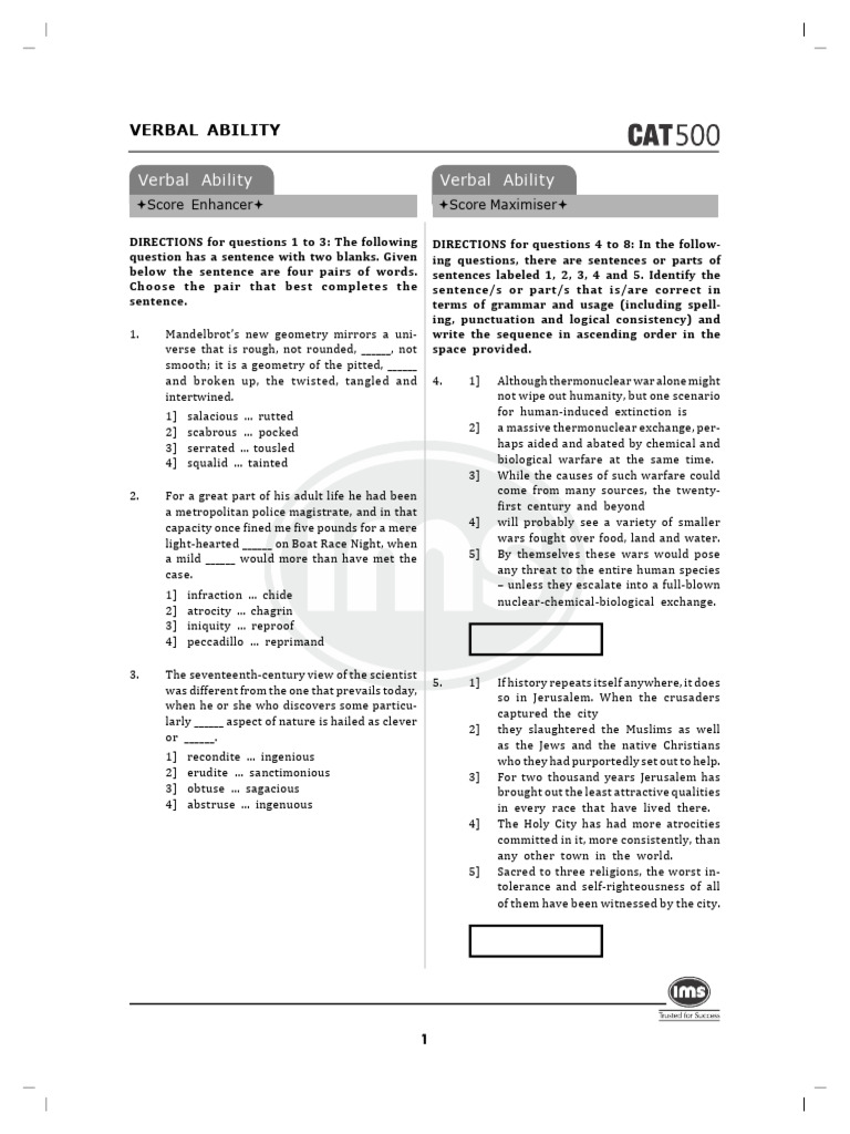 Verbal Ability Practice Questions | PDF | Eukaryotes | Cell (Biology)