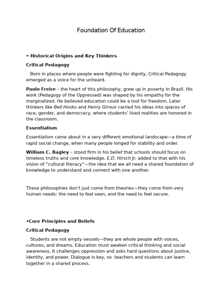 Critical Pedagogy vs. Essentialism in Education | PDF | Pedagogy ...