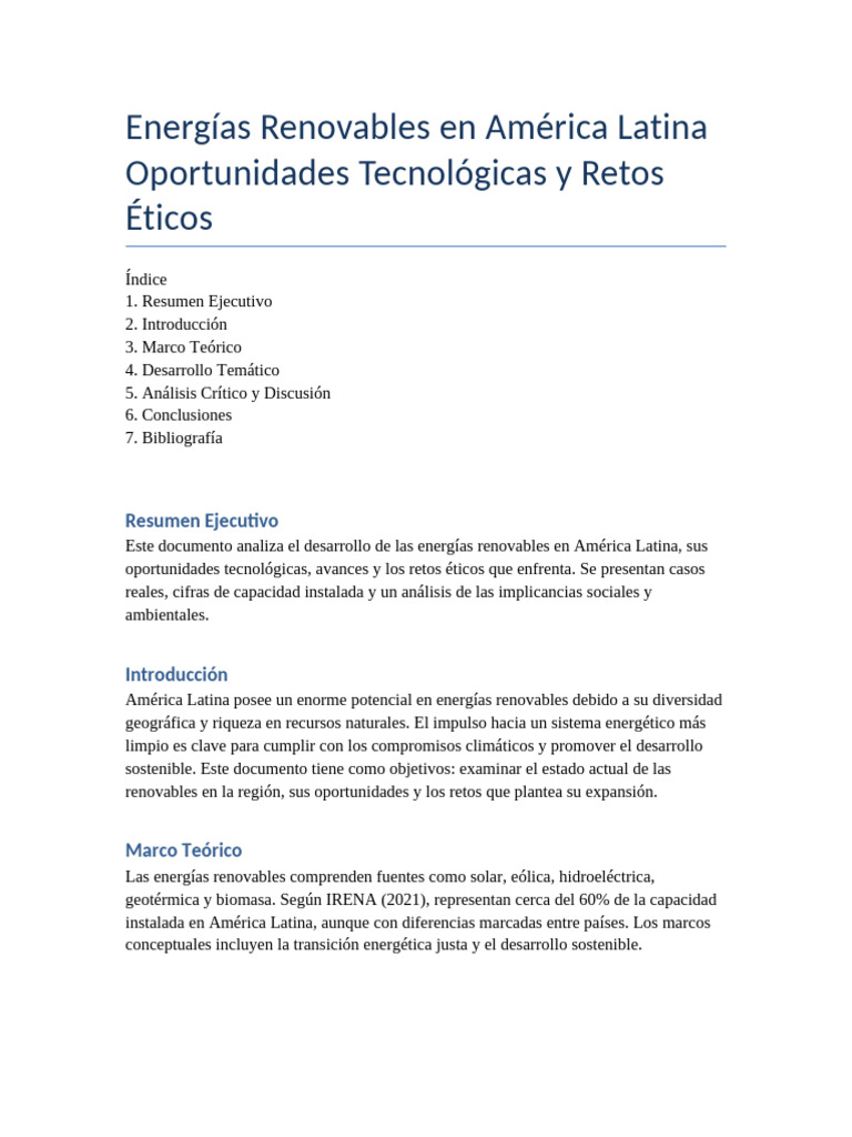 Energías Renovables en América Latina: Retos y Oportunidades | PDF ...