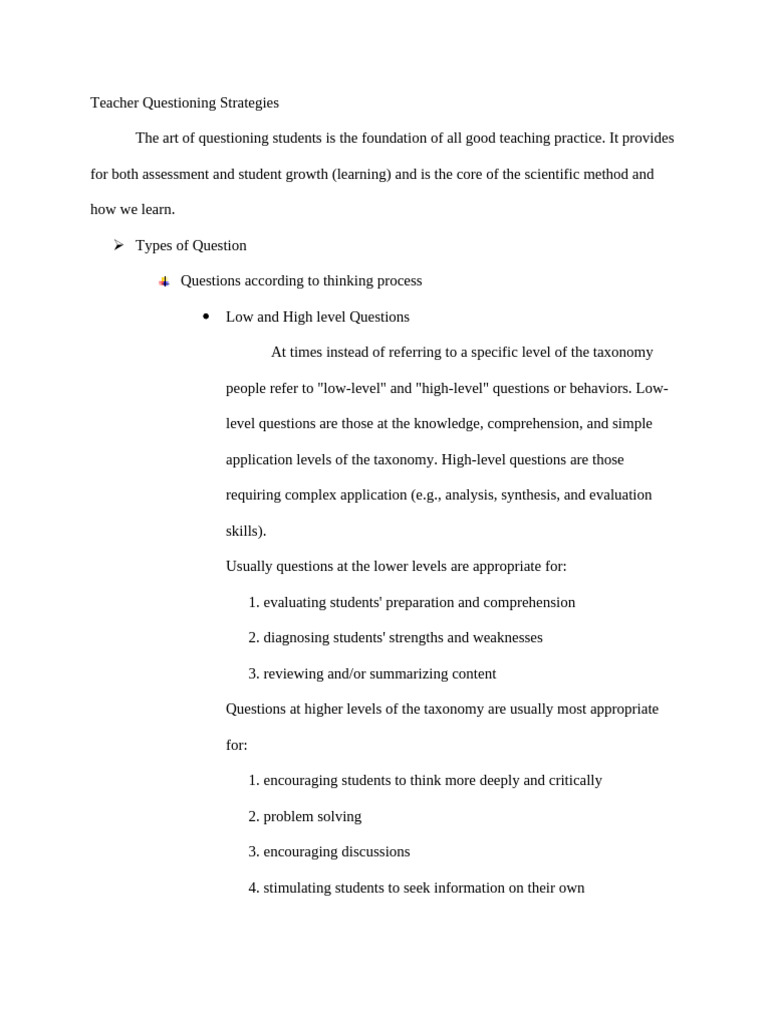 Teacher Questioning Strategies 001 | PDF | Reading Comprehension | Thought