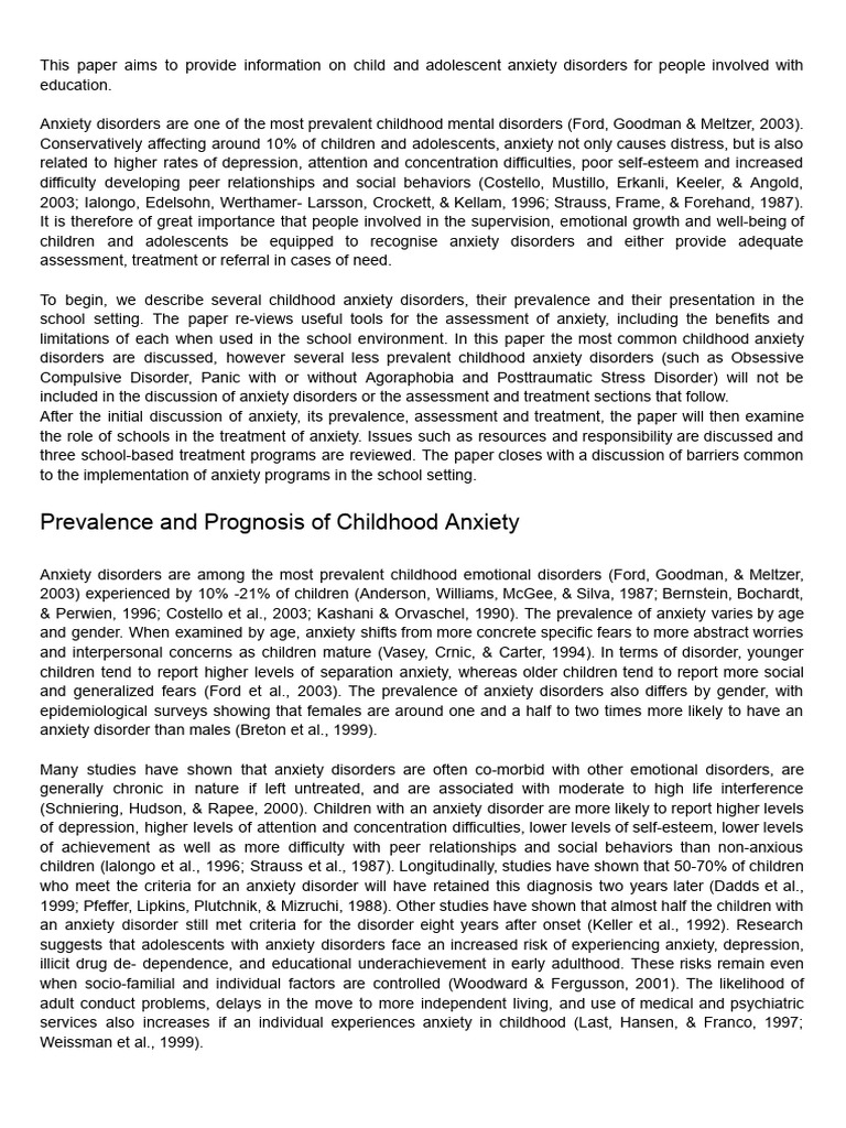Understanding Childhood Anxiety Disorders | PDF | Anxiety | Mental Disorder