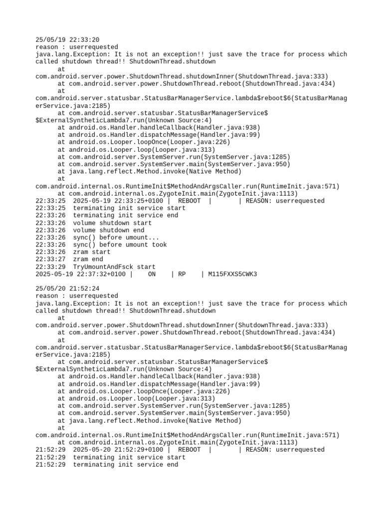 Android Shutdown and Reboot Logs | PDF | System Software | Computer ...