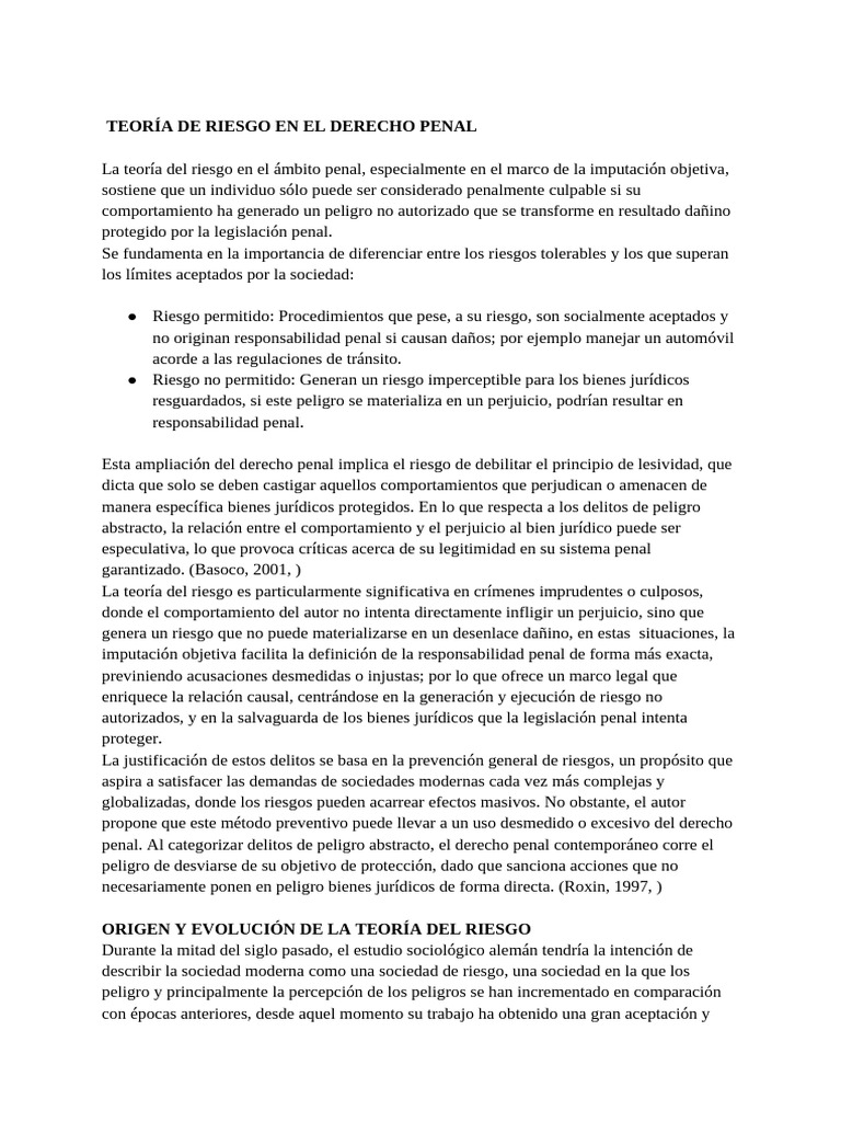 Teoría del Riesgo en Derecho Penal | PDF | Derecho penal | Crímenes