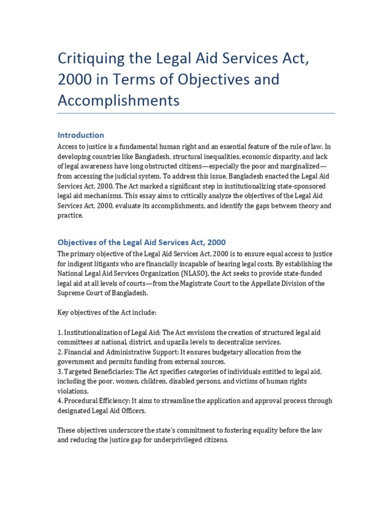 Critique of Bangladesh's Legal Aid Act 2000 | PDF | Legal Aid | Lawyer