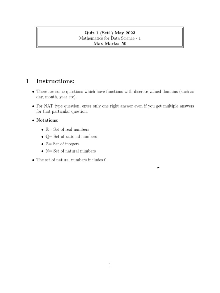 M1 May2023 Quiz 1 Set 1 Solution | PDF | Function (Mathematics ...