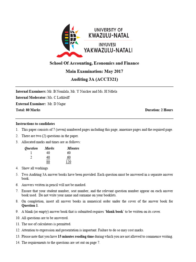 Auditing 3A - Main Exam Questions 2017 Student Version - Copy 1 | PDF ...