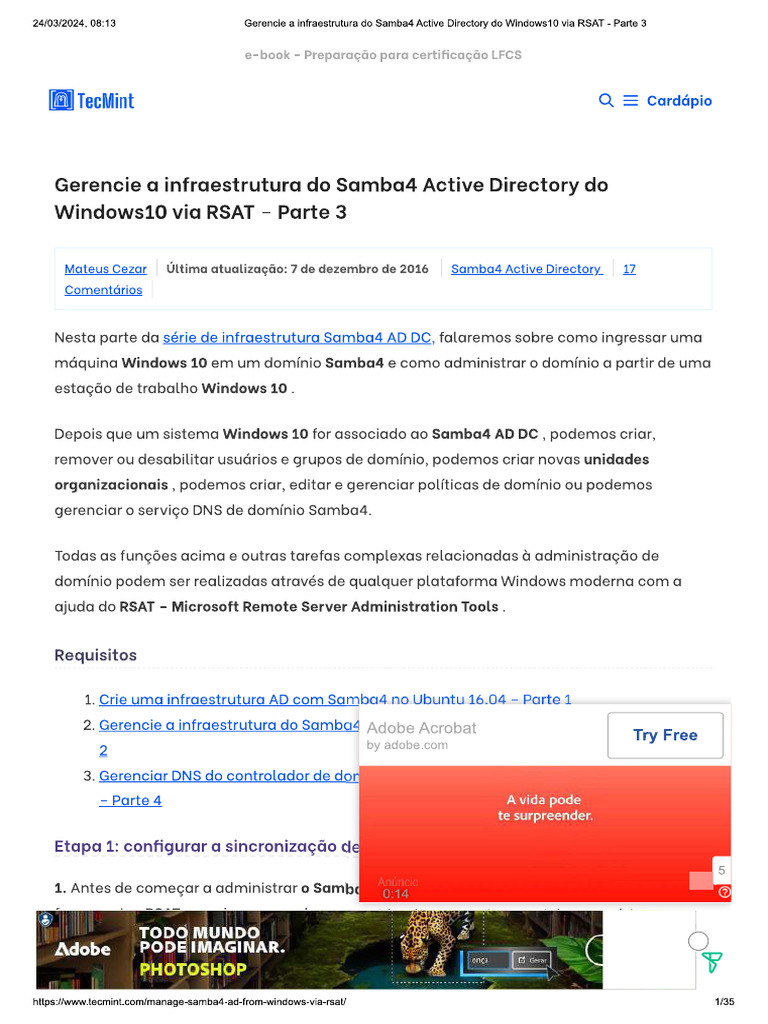 04 - Gerencie A Infraestrutura Do Samba4 Act... Ectory Do Windows10 Via ...