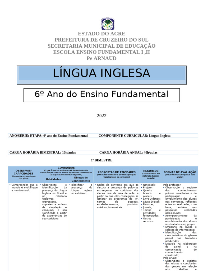 Ensino de Língua Inglesa no 6º Ano | PDF | Comunicação | Livro didático