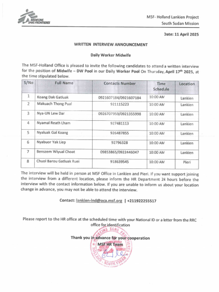 Midwife Written Test Announcment | PDF
