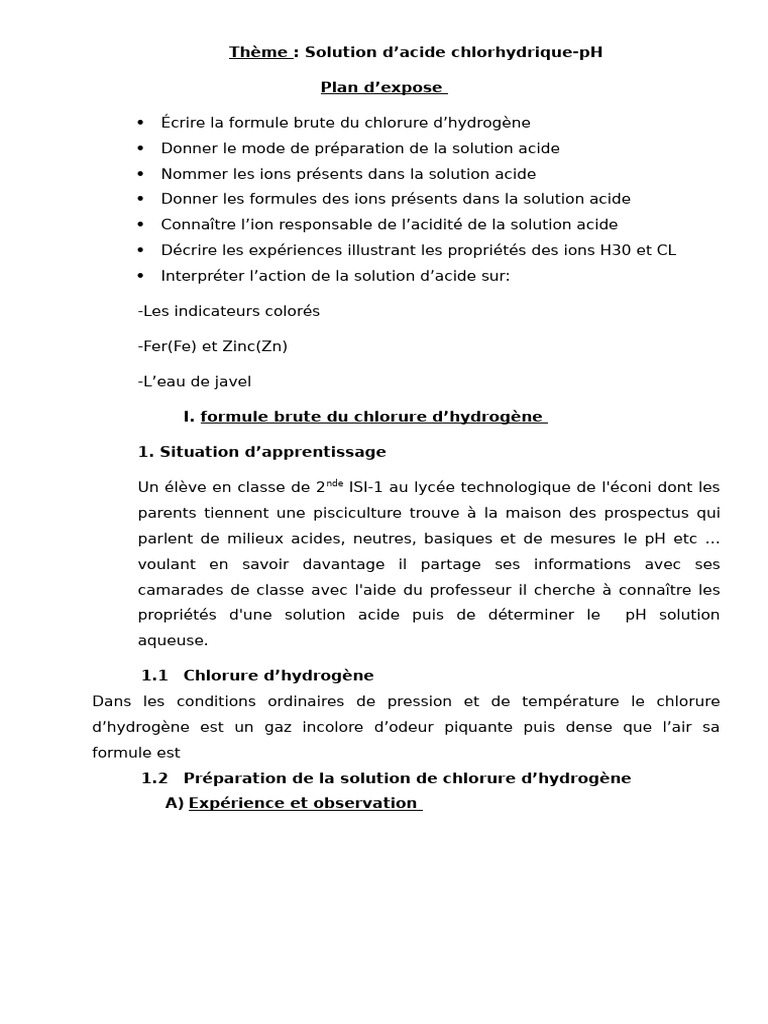 Propriétés de l'acide chlorhydrique | PDF | Ph | Acide