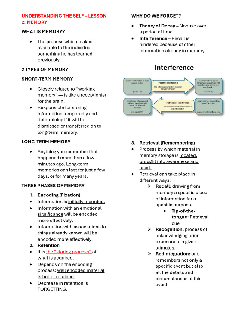 Understanding The Self - Memory | PDF | Memory | Recall (Memory)
