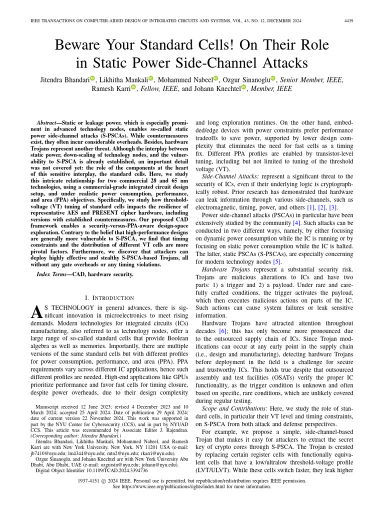 Standard Cells in Static Power Attacks | PDF | Computer Engineering ...