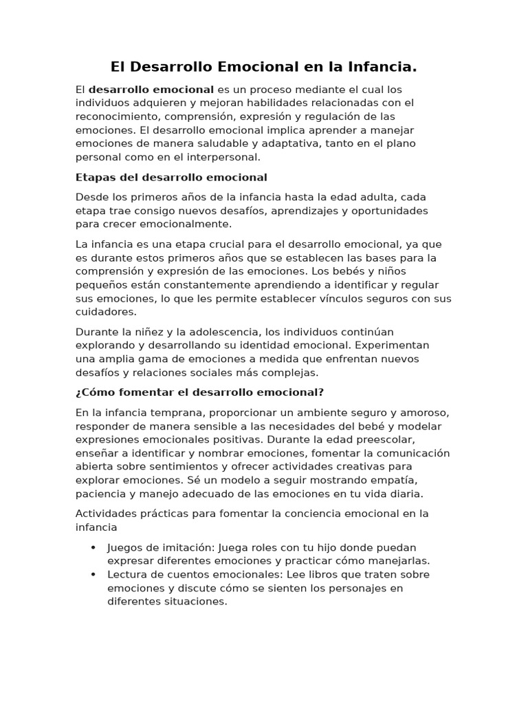 Desarrollo Emocional y La Actividad Infantil. | PDF | Las emociones ...