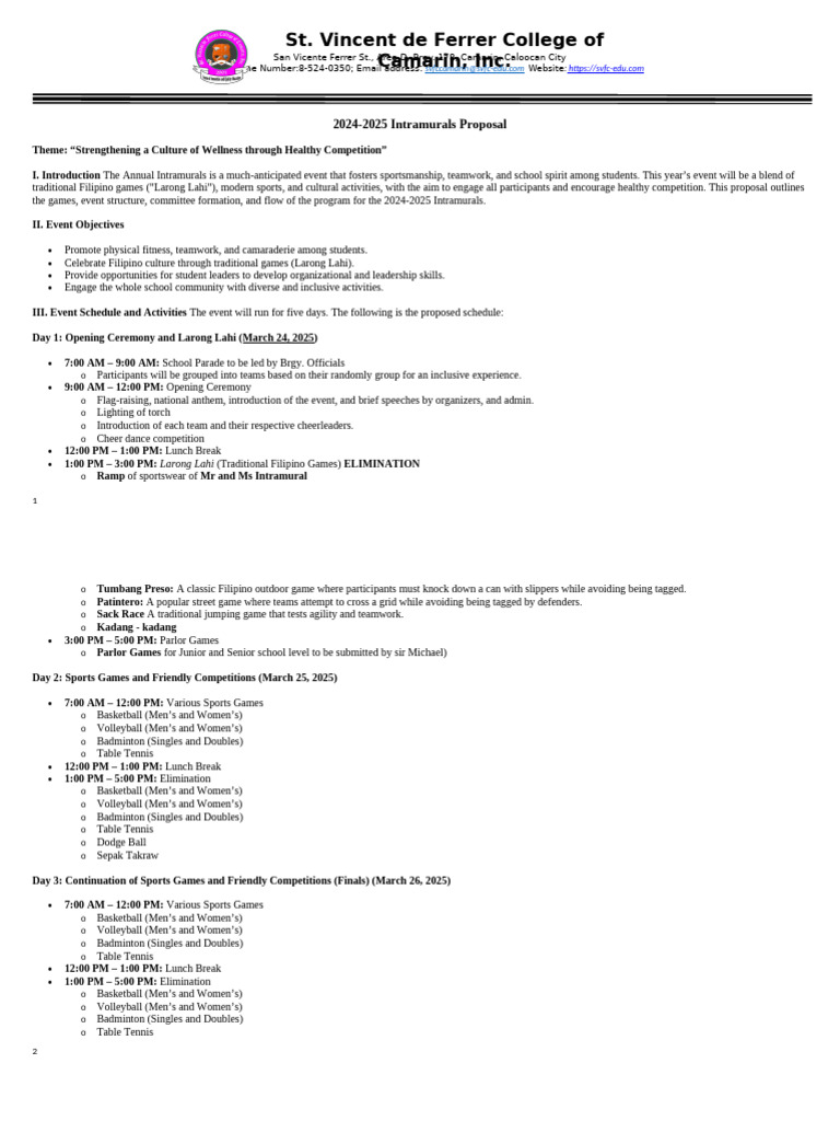 24-25-INTRAMURALS-PROPOSAL | PDF | Sports