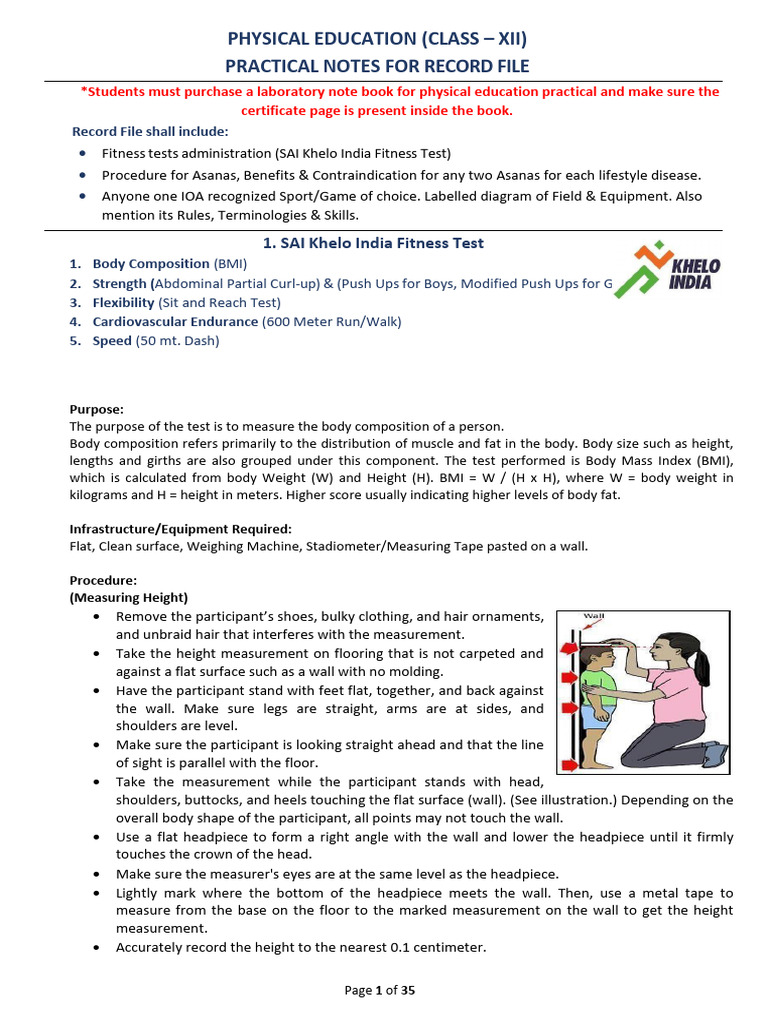 Class XII Physical Education Practical Guide | PDF | Blood Pressure ...