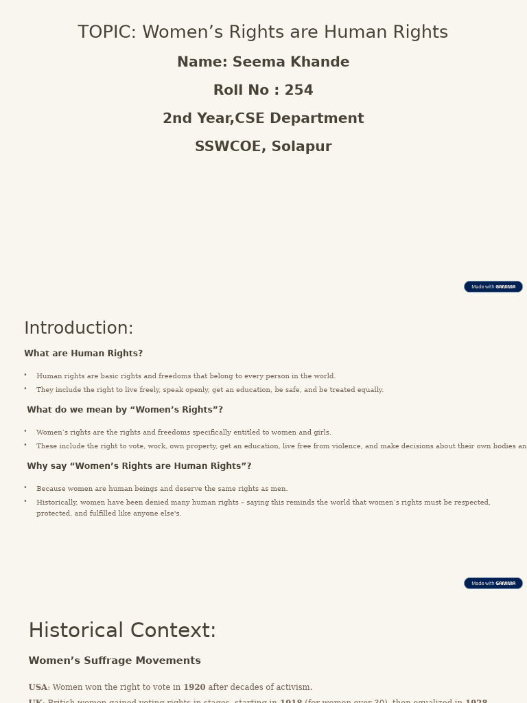TOPIC Womens Rights Are Human Rights | PDF | Woman | Gender Studies