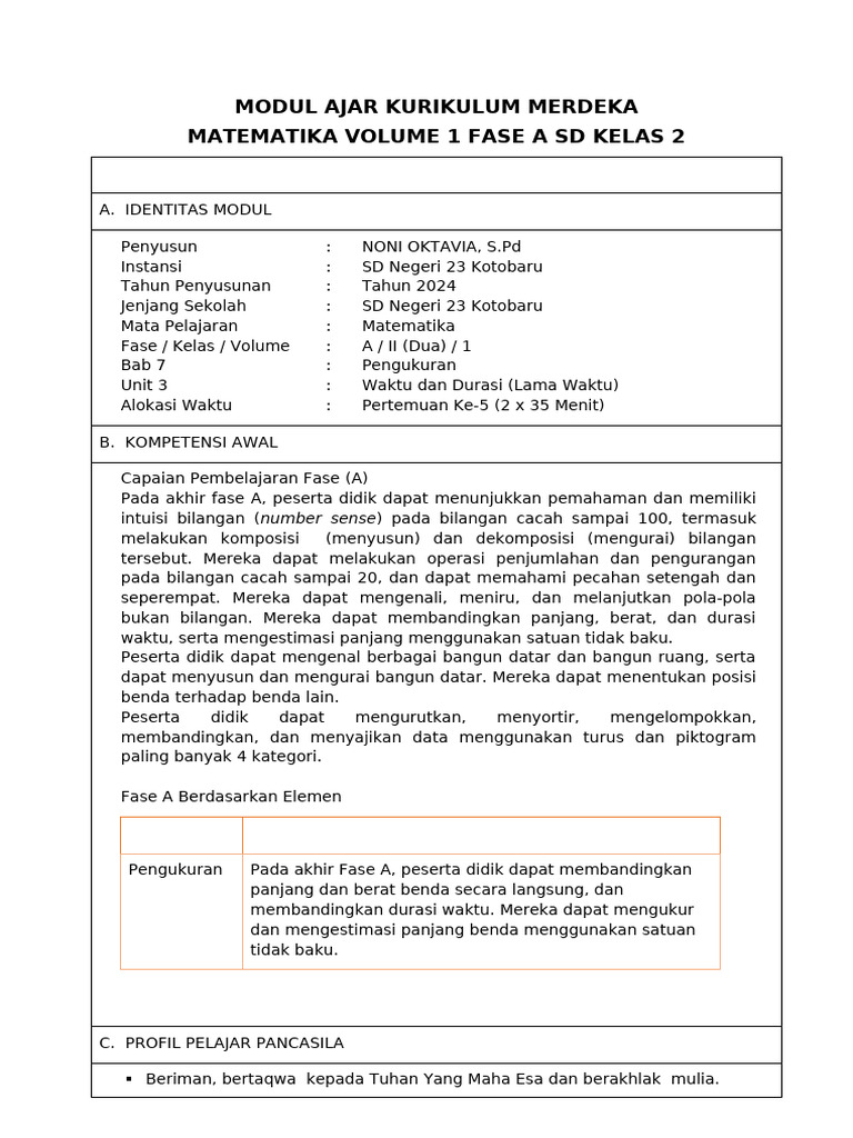 Modul Ajar Matematika Kelas 2 SD | PDF