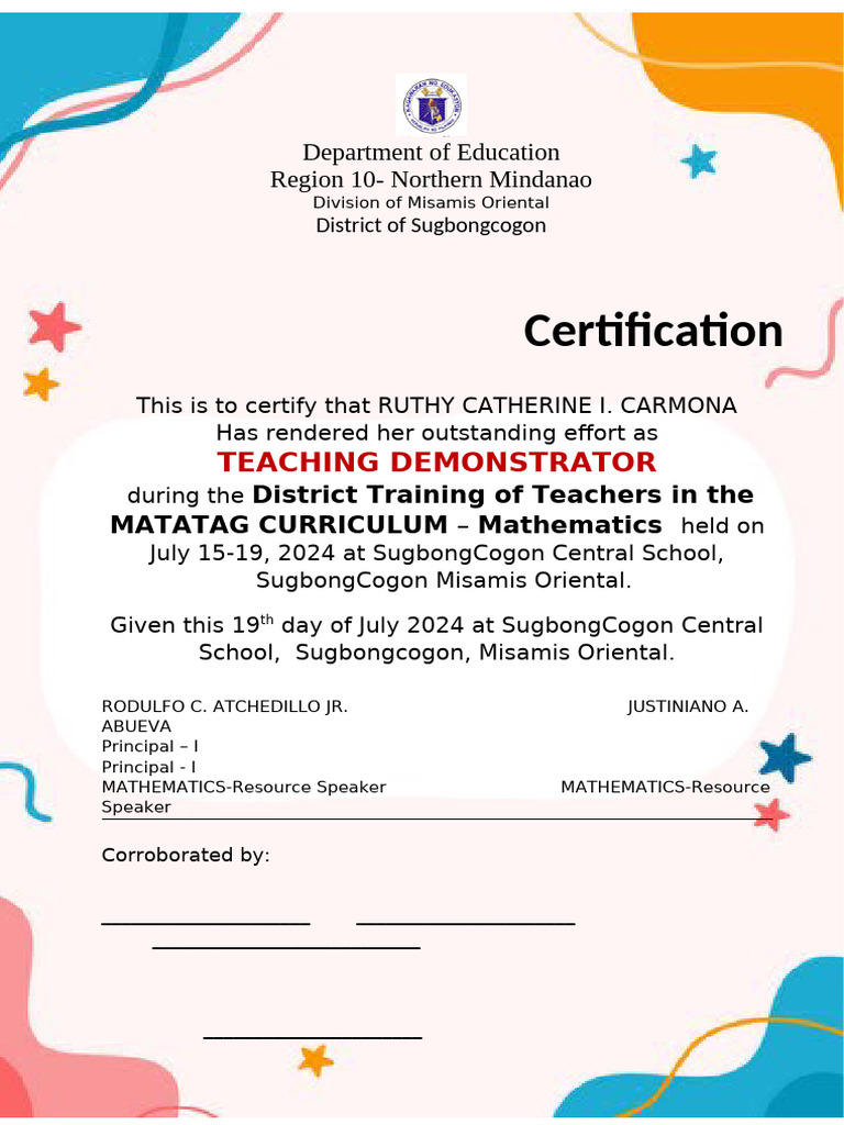 Certification for Teaching Demonstrator in Math | PDF