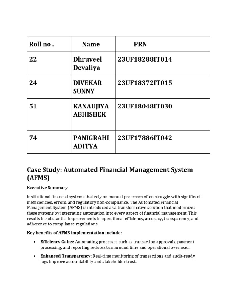 Automated Financial Management System Case Study | PDF | Automation ...