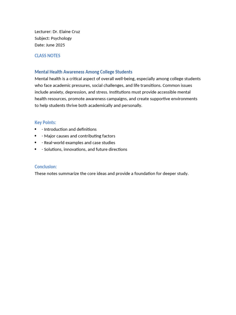 Mental Health Awareness Among College Students | PDF