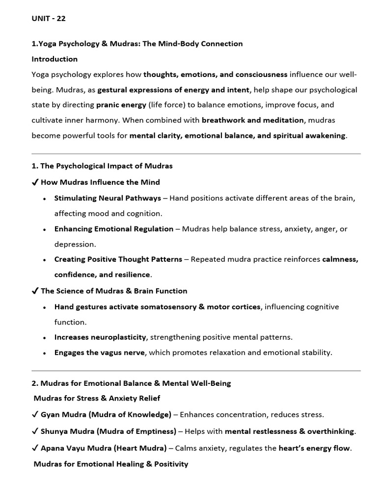 Yoga Mudras for Mind-Body Balance | PDF | Meditation | Mind