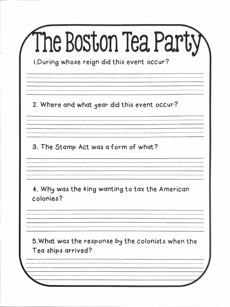 Boston Tea Party Worksheet + Key | PDF